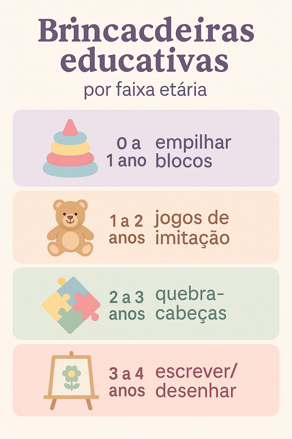 Infográfico com brincadeiras educativas por faixa etária