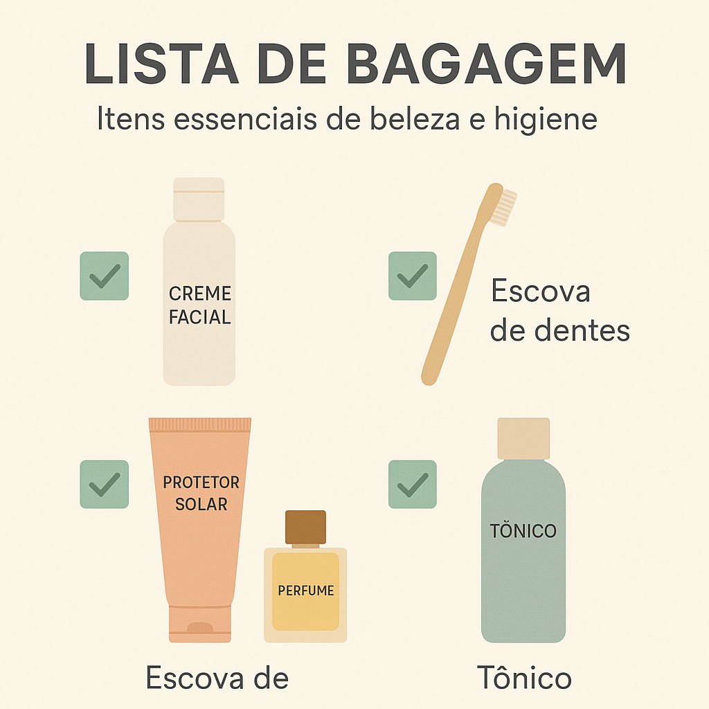 Infográfico com checklist de itens essenciais para necessário de viagem