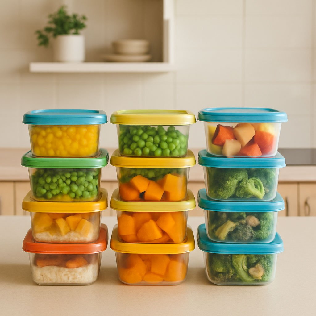 Montagem de marmitas saudáveis e coloridas para a semana