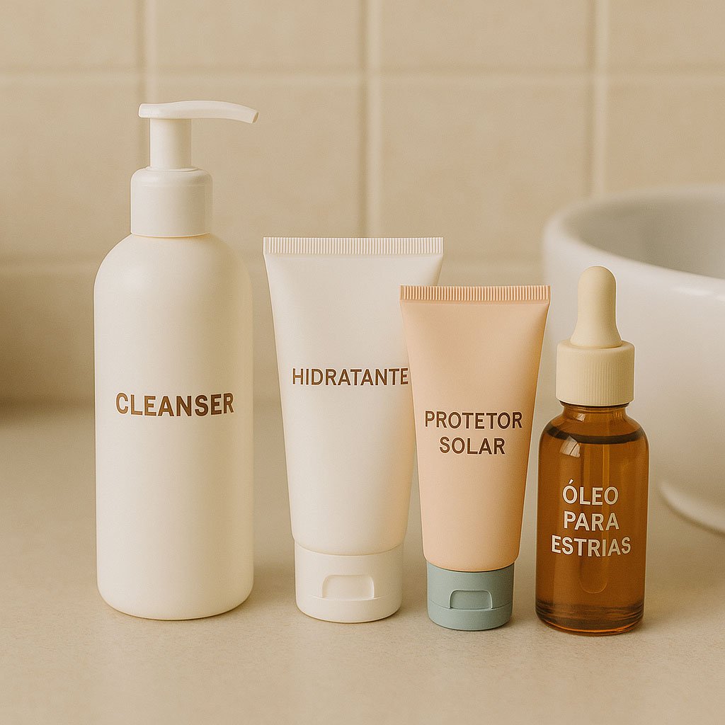Montagem de produtos faciais seguros para uso durante a gravidez